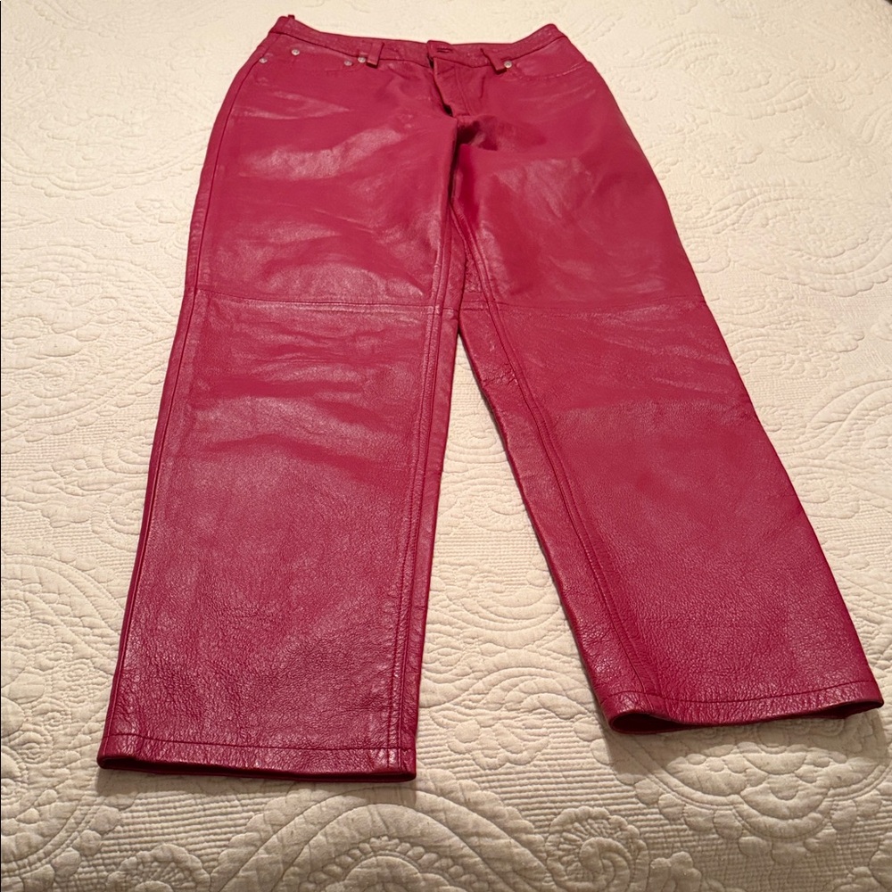 Newport News Deep Red Genuine 
 Leather Pants.
